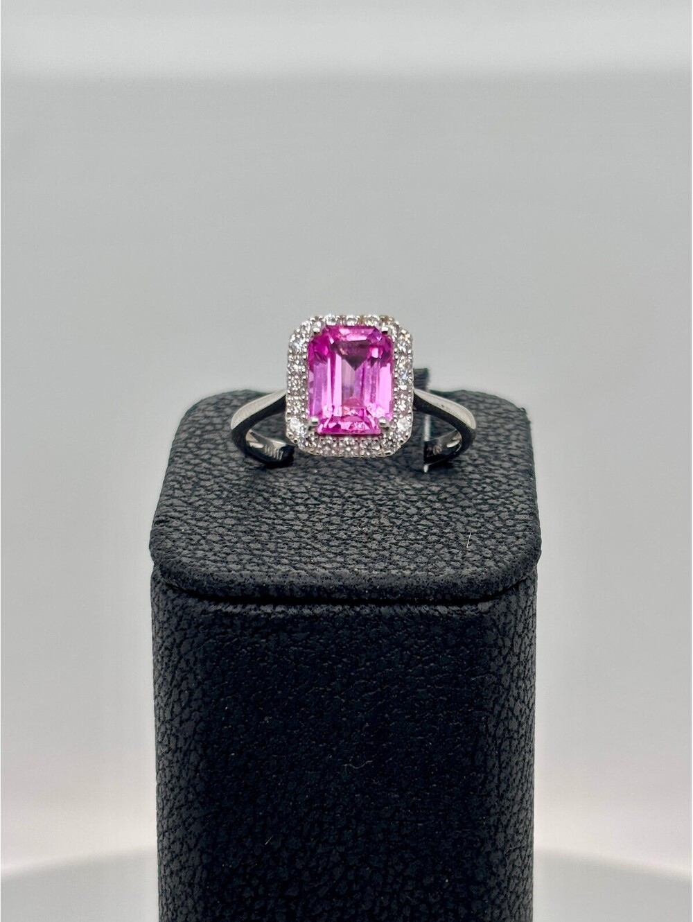 10k White Gold Lab Pink Sapphire and Diamond Ring